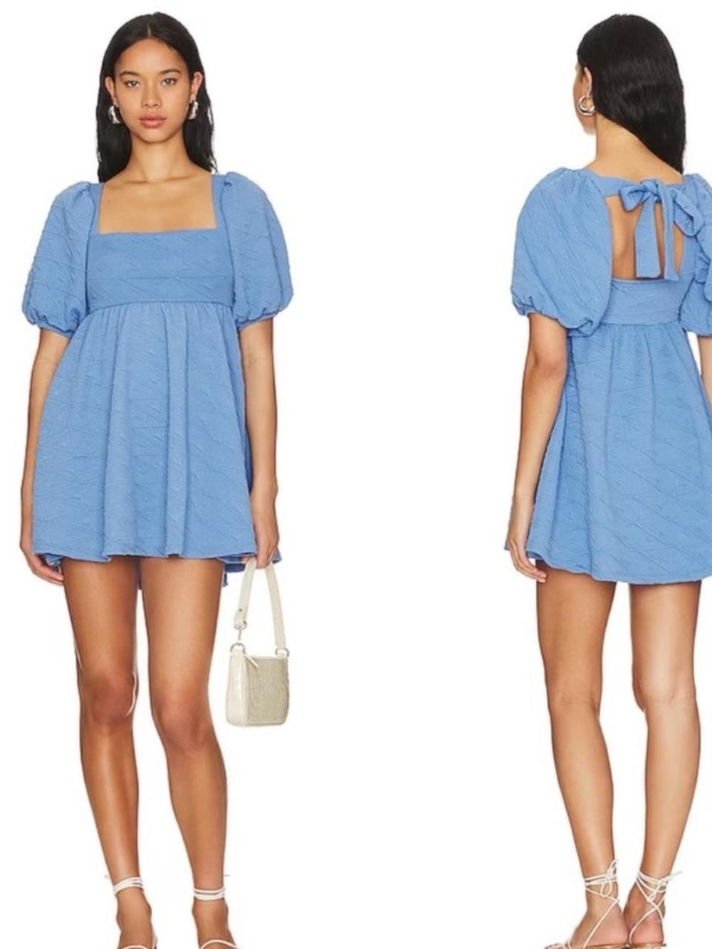 Free People Violet Puff-Sleeve Square-Neck Mini Dress - Dark Blue Navy - Picture 5 of 5